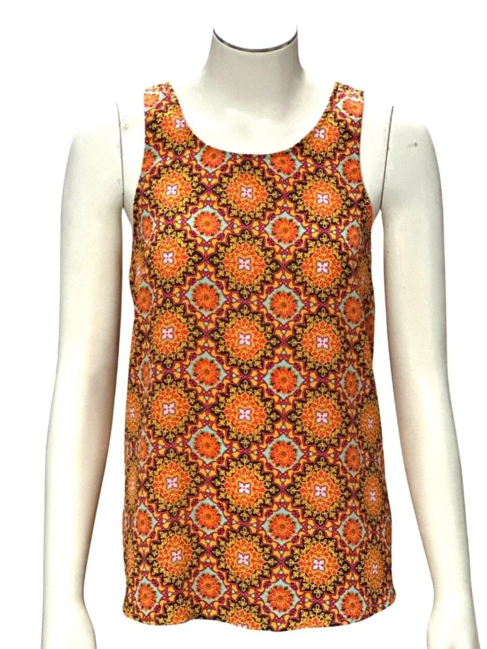 Target Orange Sleeveless Scoop Neck Tank Top Relaxed Fit Floral Boho Style